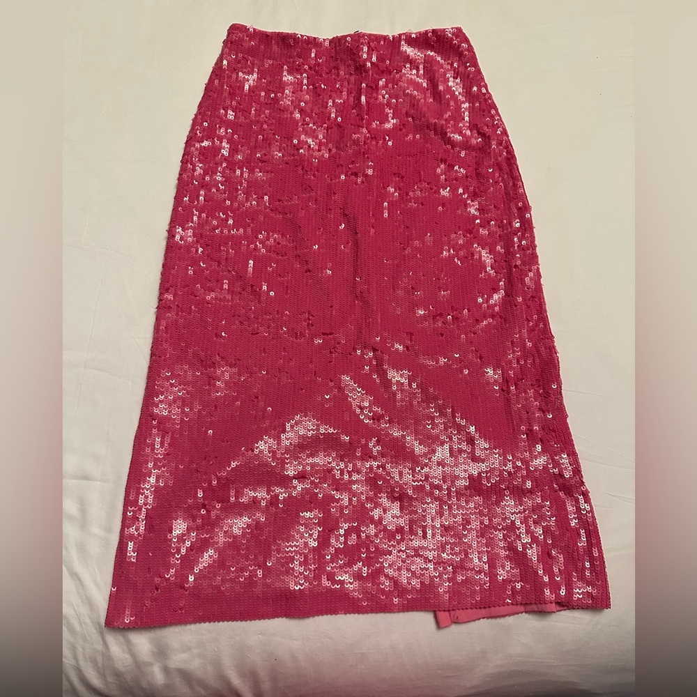 Alice + Olivia Maeve Sequin Slip Pink Midi Skirt